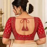 Ruby Red Ajrakh Cotton Ready-to-Wear Blouse